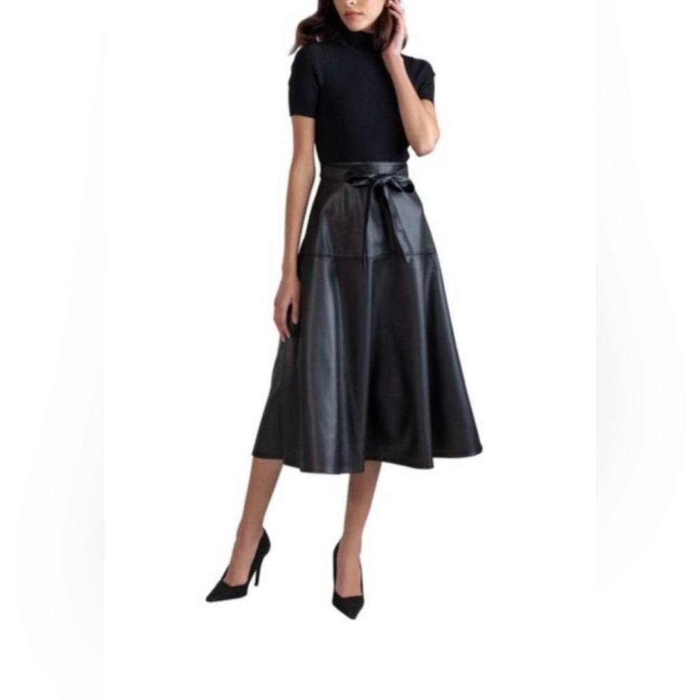 Shoshanna Black Faux Leather and Knit Dress